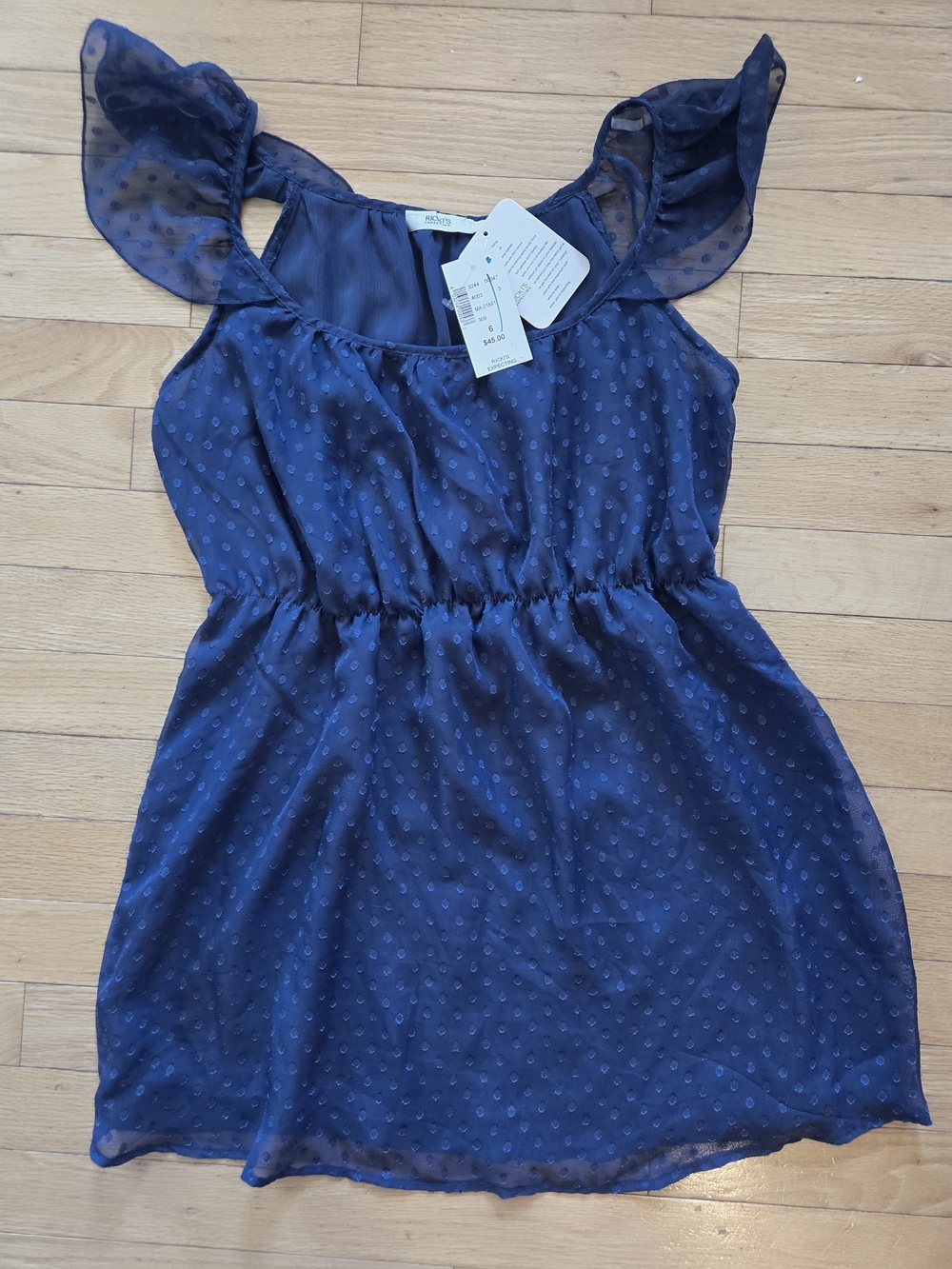 Maternity Navy Blue Dot Flutter-Sleeve Top